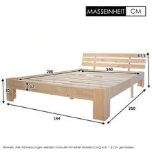 Wooden Double Bed With Headboard, Made From A Bed Frame With Slatted Base, Solid Wood, Solid Double Bed, Usable As A Pine Bed - Natural Color - View 2