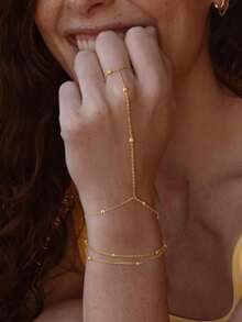 2 piezas de anillos de dedo con cadena de cuentas de estilo minimalista y versátil para mujeres, adecuados para uso diario y compras (hecho a mano, cantidad aleatoria, evitar el contacto con el agua) - Dorado - Ver 3