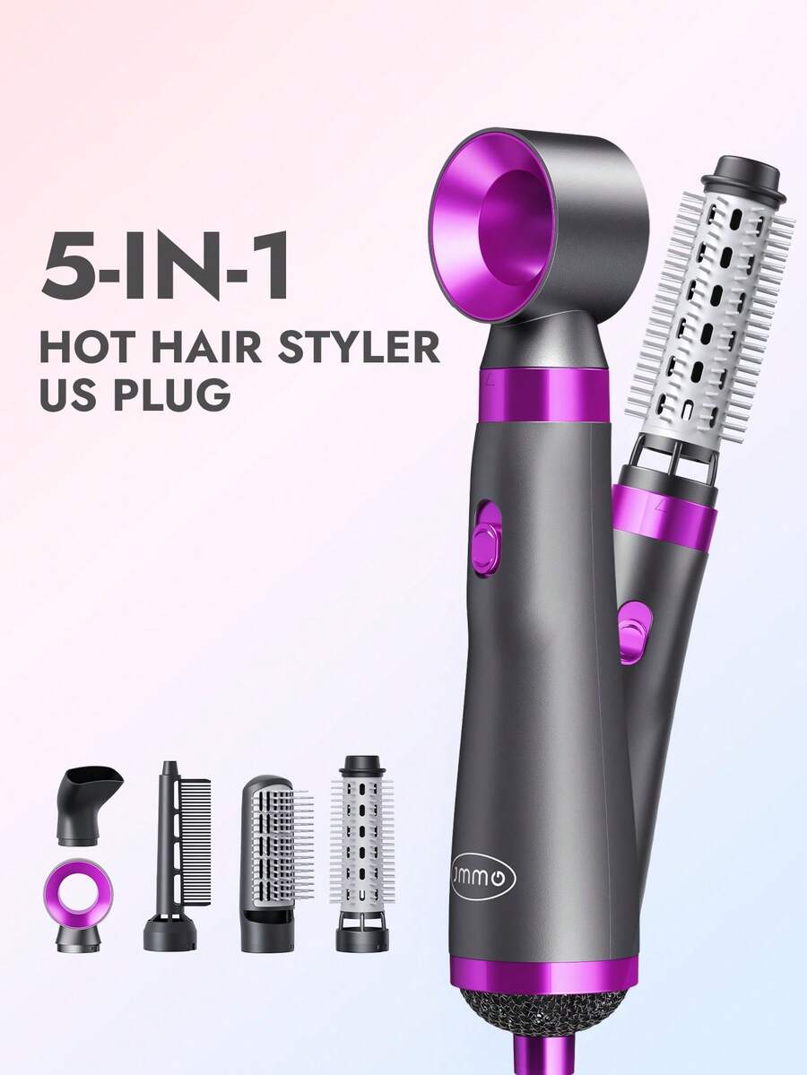五合一熱風造型套裝，吹風梳，高速防毛躁吹風機，快速乾發，捲髮，蓬鬆，順滑，造型，直髮捲髮器 - 美規插頭 - 美規A型插(110-127V) - 查看 1
