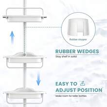 1 chiếc kệ góc phòng tắm 4 tầng có thể kéo dài, khay điều chỉnh được và thanh treo khăn xoay, không cần khoan, làm bằng thép không gỉ và nhựa trắng - hơn 800 giải pháp lưu trữ phòng tắm và nhà vệ sinh - Màu trắng, bốn lớp, có thể thu gọn - Xem 4