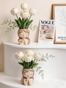 Sweet Dream Girl Desktop Planter Set - Suitable For Desk/Bedroom, Cream Aesthetic Home Decor, Multifunctional Desktop Storage And Creative Gift - Flowerpot - View 12