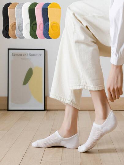 6/8 Pairs Women's Fashion Invisible Boat Socks - & Versatile, Non-Slip, Soft & Breathable, Suitable For Young People's Daily Use, Anti-Slip Dot Mesh Design