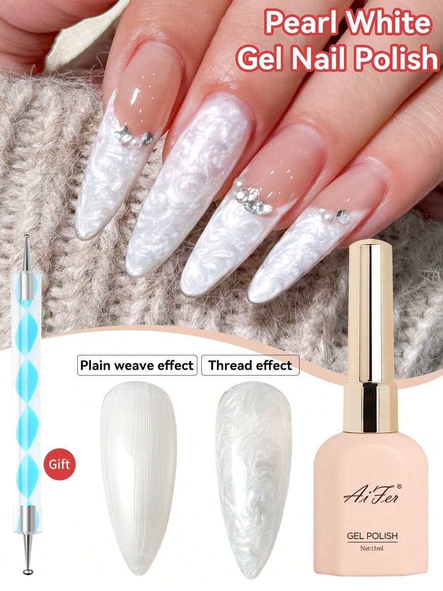 AiFer 1 Pc 15ml Pearl White Gel Nail Polish Can Be Used With Different Background Colors To Make Threaded Nails - 白色 - 查看 1