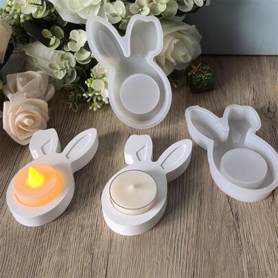 1pc Rabbit Tea Light Candle Holder Silicone Mold, Easter Series Rabbit Candle Holder Home Decor, Clay Plaster Resin Mold