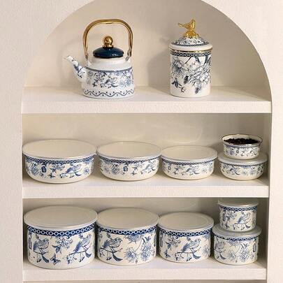 SummitPulse 1 Set, Chinese Style Blue And White Porcelain Cookware Set, Suitable For Gas Stove, Induction Cooktop, Includes Teapot, Coffee Pot, Milk Pot, Multi-Function Thick Sealed Storage Bowls, Salad Bowl, Fruit Bowl, Spice Jar, Coffee Canister, Tea Canister, All-Season Multi-Purpose Storage Bowls, Heat-Resistant Soup Bowl, Instant Noodle Bowl, Rice Bowl, Outdoor Picnic Camping Tableware
