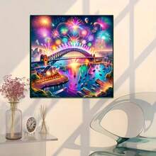 5D Diamond Painting "Happy New Year" - Seascape With Bridge, Boat, And Fireworks, New Year Wall Art Design, DIY Handmade Gift, Suitable For Enthusiasts, Frameless Creative Diamond Painting - round diamond - View 4