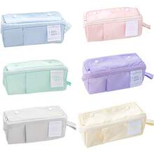 Rosyposy 1pc Cute Rectangular Multi-Pocket Pencil Case, Aesthetic Soft Color Large Opening Pencil Bag, Multi-Functional Student Cosmetic And School Stationery Desktop Storage Organizer - Rectangle - View 10