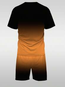 Bộ 2 món gồm áo thun ngắn tay cổ tròn và quần short in chữ "KING" màu đen và xanh ombre dành cho nam, trang phục thường ngày thời trang. - Nhiều màu - Xem 3