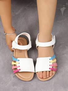 Teen/Children's Summer New Comfortable Fashionable White Striped Hook And Loop Sandals, Long-Wear Without Foot Fatigue - White - View 1