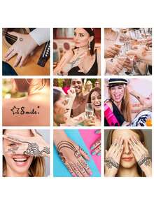 3 ống đựng henna + 12 khuôn vẽ tái sử dụng ngẫu nhiên | Bột henna tự nhiên pha sẵn dùng cho nghệ thuật vẽ trên cơ thể tạm thời | Chống thấm nước, không lem, lâu trôi | Bộ dụng cụ tự làm thân thiện với người mới bắt đầu, thích hợp cho các bữa tiệc, lễ hội, Halloween, đám cưới, vẽ theo phong cách phác thảo. - màu đen - Xem 2