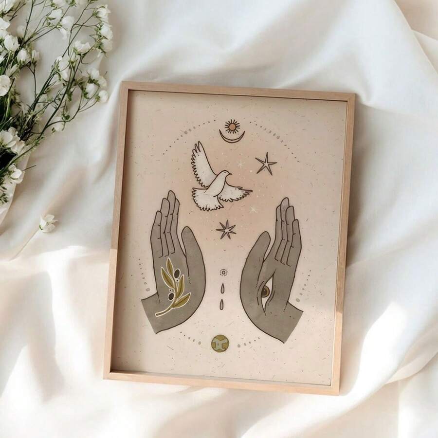 1张和平艺术印刷无框海报瑜伽墙饰瑜伽士和平祈祷自然美学疗愈灵魂精神中性渐变波西米亚正能量 - 無框 - 查看 1