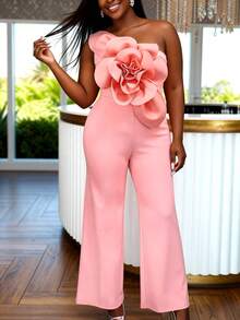 Bộ jumpsuit maxi màu hồng không tay, hở lưng, lấy cảm hứng từ phong cách cổ điển, với họa tiết hoa hồng 3D thanh lịch, phù hợp cho các bữa tiệc và ngày của Mẹ. - Hồng - Xem 5