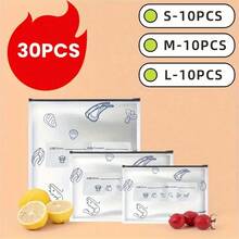 60/30/20/10/1入可重複使用鋁箔食品儲存袋，適合冰箱或冷凍庫廚房收納，3種尺寸拉鍊密封袋，適用於水果、蔬菜、肉類、穀物、堅果、零食及其他食品保存，廚房配件 - 彩色 - 查看 5