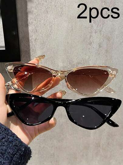 2副猫眼塑料眼镜，永不过时的时尚配饰，适合作为礼物、购物、音乐节、街头摄影的配饰