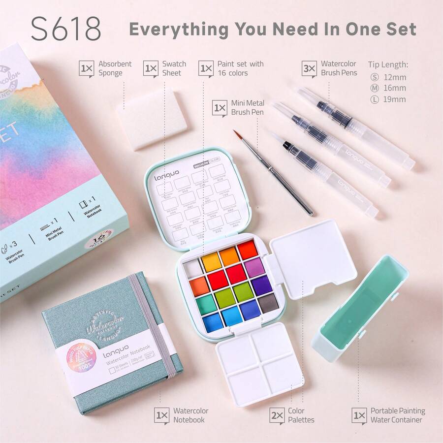 Bộ 16 màu nước trái cây xanh dương, màu nước đặc, bộ màu nước di động dùng để phác thảo, vẽ tay, graffiti. - Bộ màu nước - Xem 1