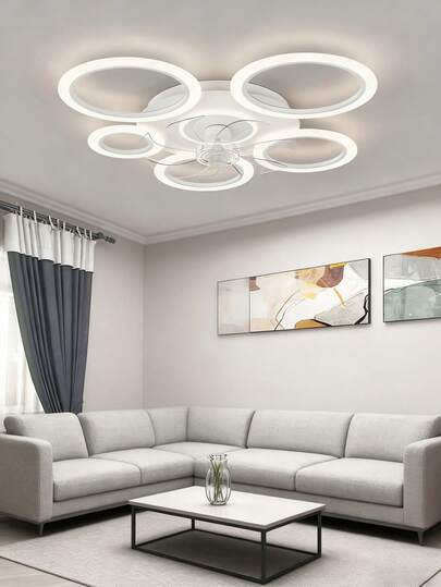 Contemporary Ring Ceiling Fan Light, Black/White, Dimmable & Multi-Speed, Perfect For Bedroom Living Room Kitchen,110v-240v