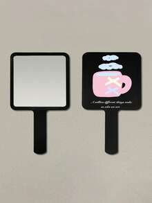 1pc Handheld Mirror - Portable Makeup Mirror - Travel Mirror - Handle Mirror - Plastic Touch-Up Mirror - Desktop Small Mirror - Hand-Held Makeup Mirror - Affordable Dormitory Makeup Mirror - High-Definition Printed Image - Portable And Easy To Carry - Multicolor - View 14