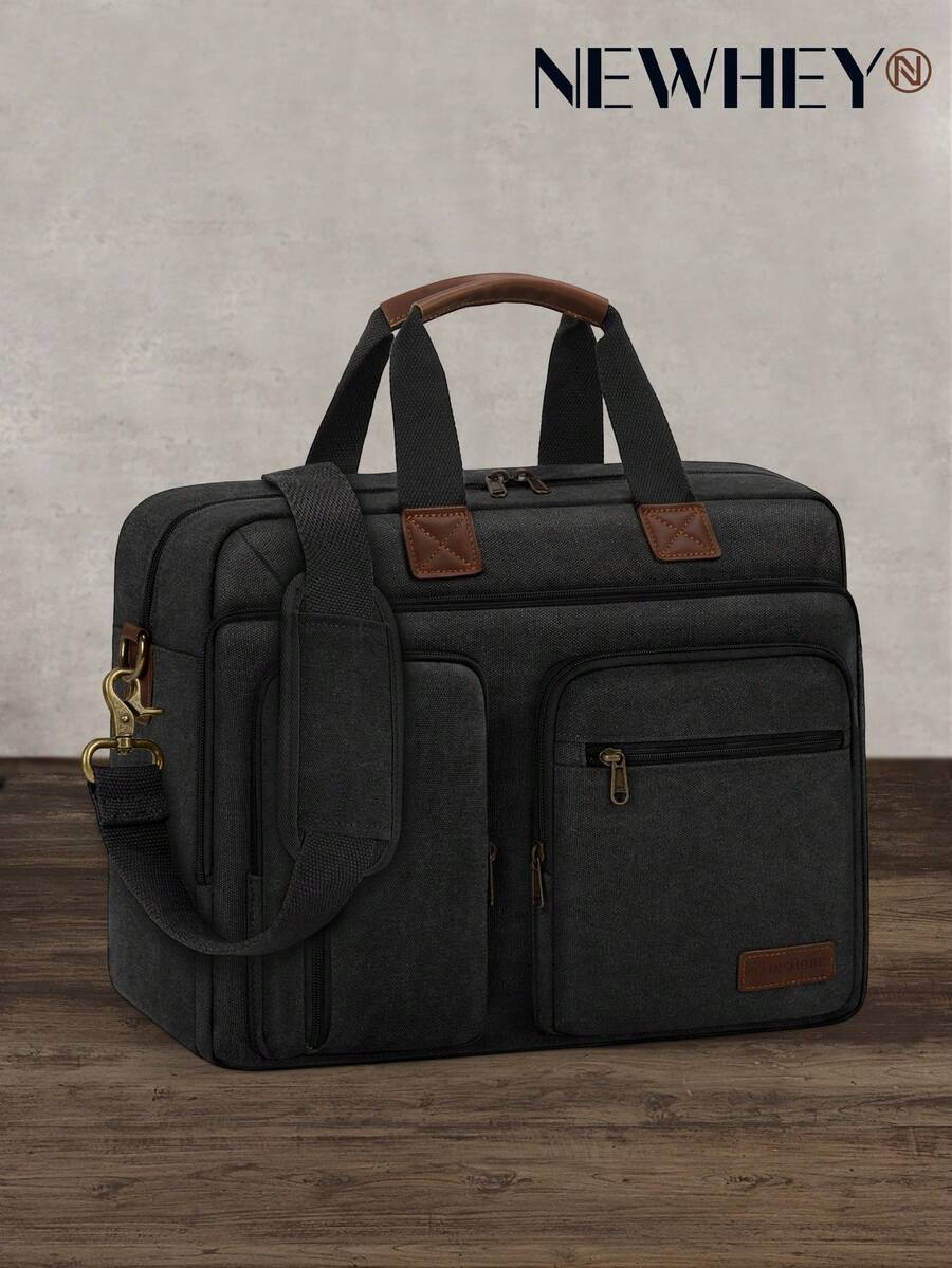 NEWHEY Tas Bahu Kanvas Pria Ukuran 15,6/17,3 Inci, Tas Selempang Laptop Tahan Air untuk Kerja dan Sekolah