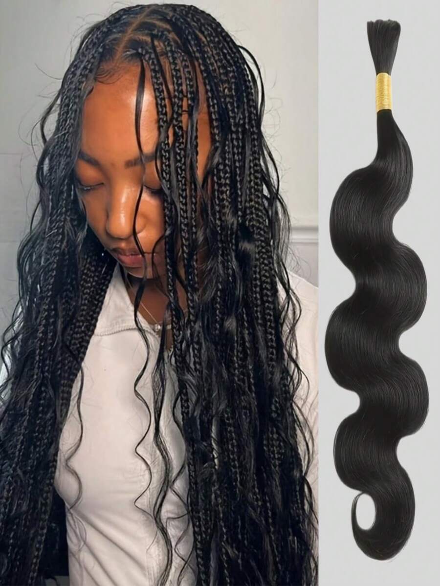 Human Braiding Hair For Boho Braids Body Boho Hair For Braiding Knotless 15A Body Wave Bulk Bohemian Natural Black 100% Unprocessed Body Human Hair Extensions 1 Bundles /50g - Natural Black - 查看 1