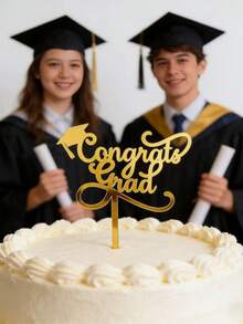 1pc Graduation Celebration Cake Topper - Congrats Graduate, Completed, Graduation Party Decor, Cupcake Topper - StyleF - View 6