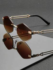 Classic Gold-Frame Unisex Rimless Fashion Glasses With Polygonal Design, Protection, Urban Fashion Style - Multicolor - View 9