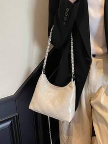 新款简约新月形单肩包，时尚菱形设计女士手提包 - 米色 - 查看 3