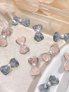 4件套水晶蝴蝶结美甲装饰，果冻色3D蝴蝶结美甲饰品，合金水钻美甲配件 - 彩色 - 查看 3