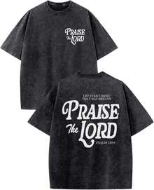 100% Cotton Christian Jesus Shirts For Men Religious Praise The Lord Bible Verse Shirt Oversized Graphic Tees Acid Wash Tshirt- Unisex Women's & Men - 黑色 - 查看 1