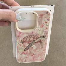 1pc TPU Soft Pink Floral Shell Turtle Pattern Phone Case Compatible With Apple 17 Pro Max/17/16 Pro Max/15/13/12/11, S20 FE/A15/S24/A55, Note 11/12/13 Pro, Full Body Shockproof Protective Cover - White - View 3