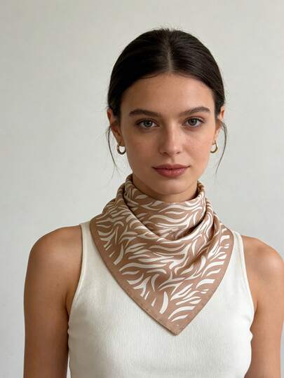 1pc 90*90cm Square Silk Scarf, Women's Twill Silk Korean-Style Minimalist Stripes, Neckerchief, Headband, Fashion Headwrap, Shawl, Scarf