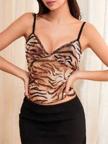 Women's Summer Tiger Stripe Print Slim Fit Crop Tank Tops  Soft Top For Party  Date - 黃色 - 查看 1
