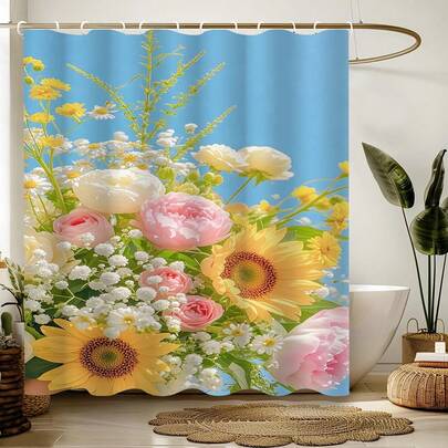 Spring Art Shower Curtain, Colorful Geometric Modern Style Bathroom Decor, Painting-Like Design In Modern Style, Unique Home Gift