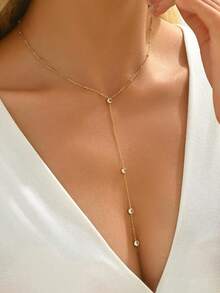 1pc Fashionable Rhinestone Pendant Y-Shaped Necklace, Stainless Steel Minimalist Design Versatile Delicate Jewelry For Girls Daily Party Wear Or Gift Giving - Gold - View 1