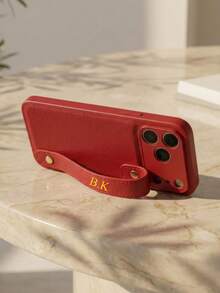 Luxury Litchi Texture Monogram Wrist Strap Phone Case Compatible With Apple 17 Pro Max 16 15 14 13 12 11 Pro, Customizable Monogram Name, Minimalist Anti-Fingerprint Anti-Drop Anti-Shock Couple Phone Case Soft Shell, Valentine's Day Gift, Birthday Gift, Holiday Gift, Personalized Gift For Him And Her - Chocolate Brown - View 5