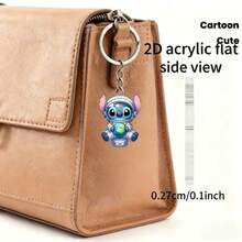 2D Flat - A 2D Acrylic Astronaut Stitch Figure Keychain Themed On The Character From "Lilo & Stitch". This Creative And Fun Keychain Comes With A Silver Key Ring, Making It A Great Gift For Holidays, Home Decor, Or Fan Merchandise. - Multicolor - View 5