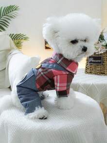 1件宠物衣服狗狗背带裤小型犬服装 - 可爱背带裤 - 藍色 - 查看 4