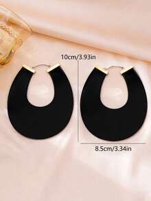 1 Pair Minimalist Street Style Exaggerated Large U-Shaped Acrylic Earrings Women, Minimalist Geometric Design, Matte, High-Impact, Suitable Party, Nightclub, Commuting And Street Wear - màu đen - Xem 4