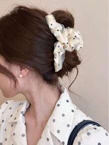 1pc Elegant Polka Dot Pleated Mesh Hair Clip, Graceful Hair Claw For Updo, Spring/Summer - Multicolor - View 3