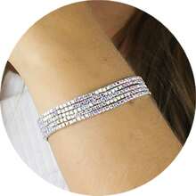 Women's Semi-Jewelry Set, 925 Sterling Silver Plated, Kit Of 5 Elastic Bracelets With Sparkling Rhinestones, Silver Finish - 北方 - 查看 4