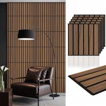 12pcs Polyester Fiber Acoustic Panels, Size 30x30x0.9cm, PVC Film Covered, 3D Cut Wall Decor Suitable For Indoor Walls And Ceilings - Walnut - View 5