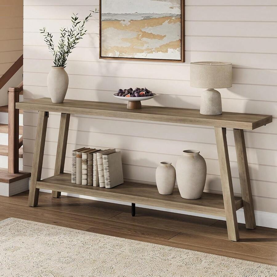 Beaully 70.8inch Long Farmhouse Entryway Tables, 2 Tier Rectangular Couch Table Behind Sofa, Accent Tables For Hallway, Entrance, Foyer, Living Room - Rustic Pear - View 1