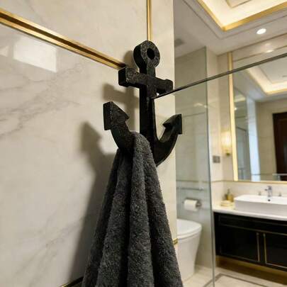 خطاف حمام بشكل مرساة، خطاف زجاج بدون ثقب، رف منشفة حمام، خطاف ديكوري مبتكر للمطبخ