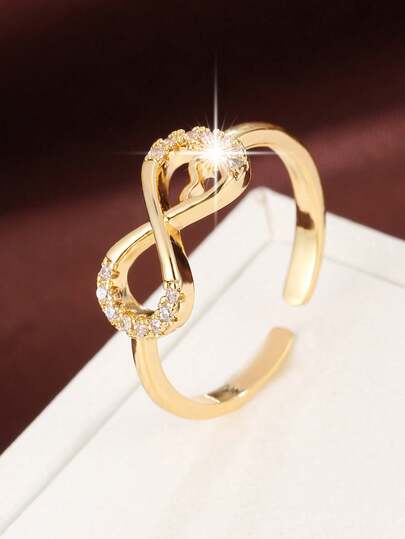1pc Minimalist Versatile Infinity Heart Zirconia Inlaid Open Ring, Suitable For Daily Wear, Parties, Events