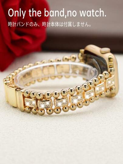 Compatible With Apple Watch Band Women's Golden Fashionable Rhinestone Stainless Steel Watch Sparkling Diamond Band Compatible With Apple Watch 38mm/40mm/41mm/42mm/44mm/45mm/46mm/49mm, Compatible With Apple Watch Series Ultra3/2/1 SE /S11/S10/S9/S8/S7/S6/S5/S4/S3/S2/S1, Waterproof , Suitable For Women's Daily Wear Gifts Travel To Attend A Beach Dance Party Gathering Daily Clothing Outfit Matching.Women's Bracelets, Watch Straps, Golden Beads, Diamonds, Women's Accessories