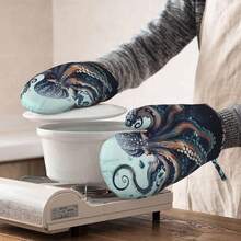 Guantes de horno impresos de pulpo fresco, resistentes al calor, guantes de cocina de silicona antideslizantes, guantes de cocina para hornear, guantes de barbacoa, 1 par - 1 - Ver 8