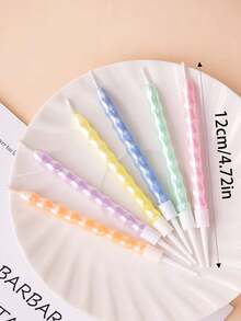 6pcs Pearlescent Macaron Color Roman Column Diamond Pattern Curved Birthday Party Cake Decorative Candles - View 11