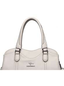 Genuine Soft PU Leather Women's Retro Shoulder Handbag, Large Capacity Luxury Designer Ladies Tote Bag Wallet - White - View 7