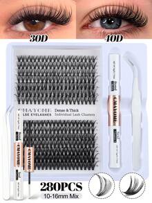 280pcs Soft Lash Clusters, 10-16mm D-Curl Mixed False Eyelash Clusters, DIY Eyelash Extension Kit Includes Lash Glue, Makeup Remover, Tweezers For Easy At-Home Application, Long-Lasting Eyelash Extension & Perming Set - White - View 13
