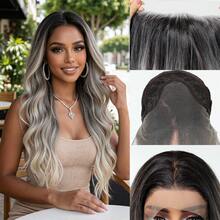 Perucă lungă cu onduleuri 13x4 HD, cu dantelă frontală, 28 de inci, maro, negru, ombre, culoare mixtă, sintetică, fabricată la mașină, rezistentă la căldură, pentru cosplay și festivaluri de muzică - Evidențierea maro - Vizualizare 12