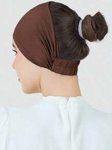 1pc Women Hijab Elastic Anti-Slip Sweat-Absorbing Wide-Brimmed Turban Cap, Sports, Under Cap,Hair Styling And Daily Wear Abaya Accessories Women - 咖啡棕 - 查看 9